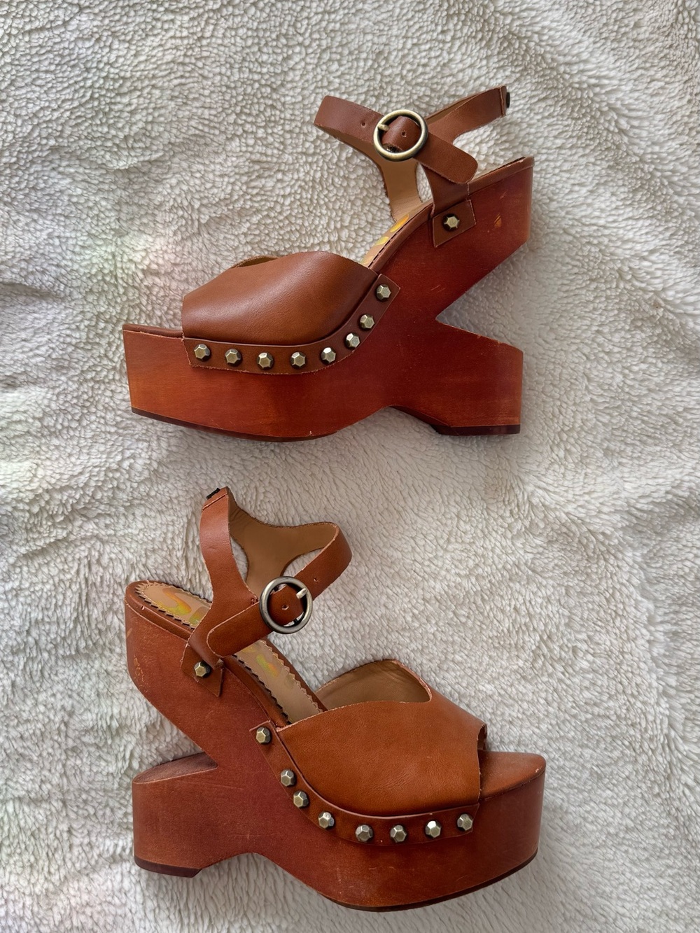 Sam Edelman Circus Wooden Brown Studded Platform Sandals